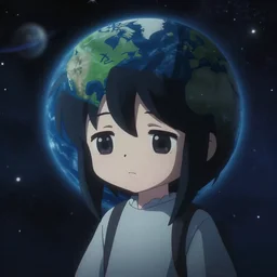 anime portrait of earth - chan!!! on space, sad!!! melancholy!!! art station, ( ( ( blurred, highly detailed, chibi ) ) ), illustration, cinematic!!!