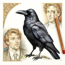 a armoured crow, pencil and ink, very detailed, greg rutkowski and alphonse mucha, david finch,