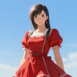 elegant tifa lockhart in a red cottagecore dress, portrait, illustration, rim light, top light, summer clear blue sky, perfectly shaded, soft painting, art by krenz cushart and wenjun lin