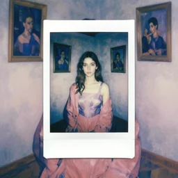 a girl in a room, old polaroid by goya, by el greco, digital painting, jugendstil, strong lights, flat colors, pastel colors,