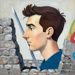 greg manchess portrait of a sword stuck between cobblestones, profile picture, organic painting, sunny day, matte painting, bold shapes, hard edges, street art, trending on artstation, by huang guangjian, gil elvgren, ruan jia, randy vargas, greg rutkowski