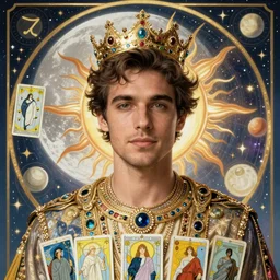 justin theroux portrait by louis - theophile hingre and alphonse mucha, realistic, sharp focus, zodiac signs, tarot cards, planets, ethereal, art nouveau, magic, moon, sun, crown, dreamy, royal, jewellery