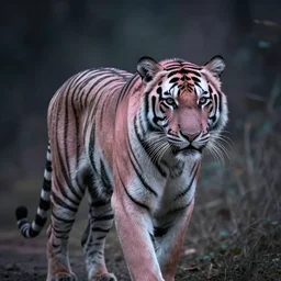 A cyan and pink tiger in the nature, National Geography Photography, Bokeh
