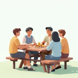 4 friends sitting at a picknick table outside