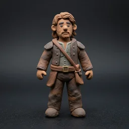 photograph of a Jamie Fraser figure Made of clay 50 mm photo studio dramatic lighting