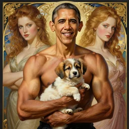 gigachad barack obama bodybuilder holding a cute puppy in final fight mountain by ilya kuvshinov, ernest khalimov body by krista sudmalis, fantasy character portrait, ultra realistic, concept art, intricate details, elegent, digital painting, smooth, sharp focus, illustration, art by artgerm and greg rutkowski and alphonse mucha, artstation