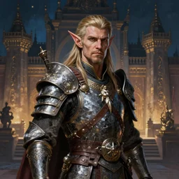 portrait male elf warrior, extreme fine detail background, palace, night, highly detailed, high quality, digital painting, hyperrealistic, by nicola samori, kim keever, gustave dore and marc simonetti