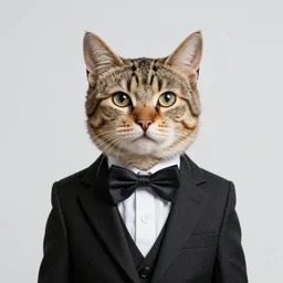 photorealistic portrait of a cat with suit and bow tie, 8k, octane render, unreal engine 5, detailed