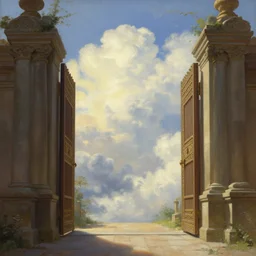 illustration of the gate entering Heaven, realistic painting, classical painting, high definition, digital art, matte painting, very detailed, realistic, 4K HD Quality