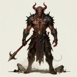 intimidating cottagecore satanic demon warrior, muscular, dangerous, concept art, concept charakter
