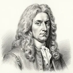 detailed pencil sketch of Isaac Newton