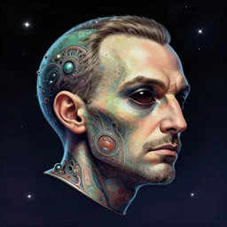 A floating head of Traian Basescu as an alien in space, only the head, fantasy art, in the style of artgerm, illustration, epic, fantasy, intricate, hyper detailed, artstation, concept art, smooth, sharp focus, ray tracing, vibrant, artgerm, award winning art, ray tracing