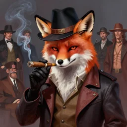 A digital painting of a Fox wearing a Mafia Hat while smoking a cigarre, by Stanley Artgerm Lau, frank frazetta, Rossdraws, James Jean, gerald brom, Andrei Riabovitchev, Marc Simonetti, and Sakimichan, trending on artstation, SFW version
