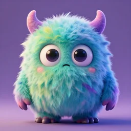 small fluffy sad cute monster with big eyes, lsd - color, 3 d, photorealistic, ultra - details, trending on artstation