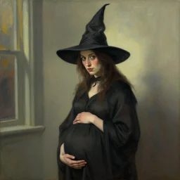 a snooty pregnant witch portrait, by edward hopper, new artstation artist,