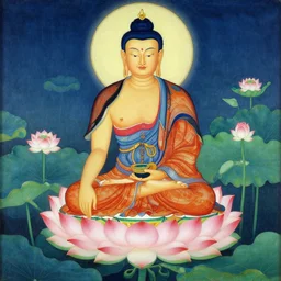 buddhism, temple, colorful clothes, lotus, painting by greg rutkowski, j. c. leyendecker, artgerm