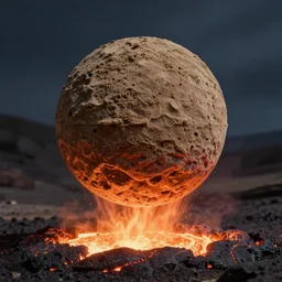 A sphere made of sand levitating over glowing lava