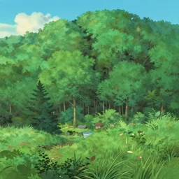 forest lanscape panorama by pixar in traditional shinkai style