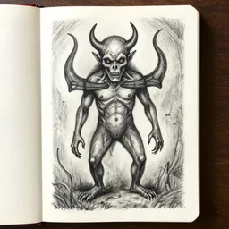 art brut drawing of a boudler containing a sleep paralysis demon, found carefully rendered in a sketchbook