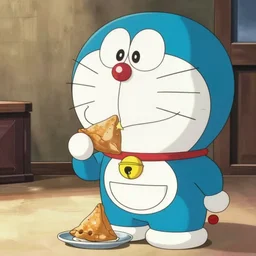 doraemon eating samosa, manga!! style