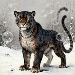 aesthetic portrait commission of a of a male fully furry anthro panther made of abstract soap bubbles, winter atmosphere, by otto marseus van schriek rachel ruyschwith a tail and a beautiful attractive hyperdetailed face. character design by charlie bowater, ross tran, artgerm, detailed, inked, award winning film poster painting
