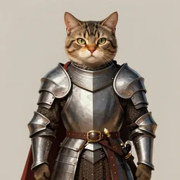 cat with a beard wearing medieval suit of armor, illustration, concept art, art by wlop