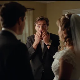 1 9 7 0 s movie still of a man afraid of getting married, cinestill 8 0 0 t 3 5 mm, high quality, heavy grain, high detail, panoramic, ultra wide lens, cinematic light, dramatic light, anamorphic