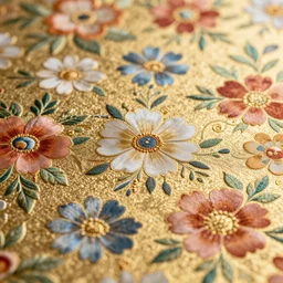 floral and gold pattern, texture, colorful, realistic, depth of field, highly detailed, intricate