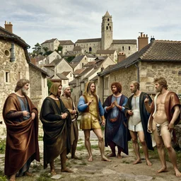 photo still of a fifth century town in france, art direction by davinci, raphael, michaelangelo, from the scifi movie, 4 k
