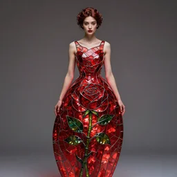 beautiful woman wearing a dress made from red stained glass in the design of a rose. masterpiece by artgerm and greg rutkowski and ilya kuvshinov paul lerh