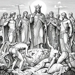 disasterpiece Peloponnese war Gods watching above, by Edgar Maxence and Ross Tran and Michael Whelan, intricate line drawings, by Edgar Maxence and Ross Tran and Michael Whelan, 4k resolution