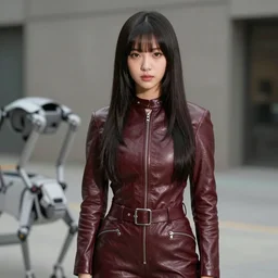 ektachrome, youthful asian demure, exquisite features, feminine cut, frontiers in flight leather suit boston dynamics, lisa tesch