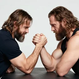 photo of slajov zizek arm wrestling with a bearded mark hamill