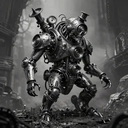 a nightmare machine, steampunk, black and white