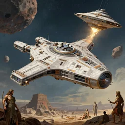 aztec technology design, aztec aztec spaceship!!!! aztec technology aztec spaceship docking on asteroid!!! aztecs technology by raphael!!!, bernardo belloto!!!, beeple!! alexandre cabanel!!!!, artstation!, renaissance! artwork, digital!!!!