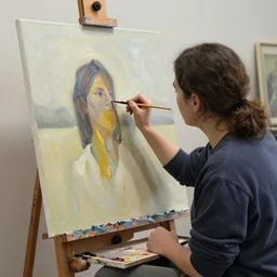 a photo of a artist drawing an oil paint