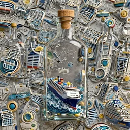 a cruise ship on the ocean inside of a bottle, 4k, octane render