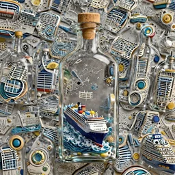 a cruise ship on the ocean inside of a bottle, 4k, octane render