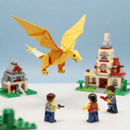 origami dragon attacks Lego village !n 4