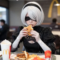 2B Eating at McDonalds, Nier Automata, photo