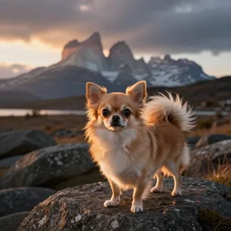 fluffy chihuahua in swedish fjord, sunrise, sanford - robinson - gifford