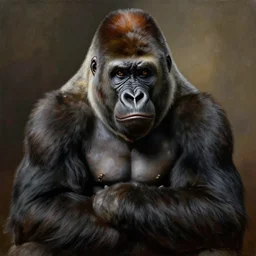 a painting of a gorilla, greg rutkowski, leonardo da vinci cinematic lighting, hyper realistic painting