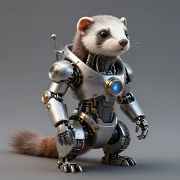 futuristic steampunk ferret - shaped robot, cyberpunk ferret - shaped mechanical robot