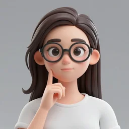 3d sculpture of an attractive young woman with dark brown hair, thick rim glasses, symmetrical features, thinking, beautiful lighting, studio backdrop, unreal engine
