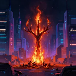 “ the burning bush, cyberpunk art by vincent lefevre, behance contest winner, altermodern, cityscape, synthwave, matte painting ”