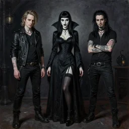 Richard Schmid and Jeremy Lipking and Antonio Rotta full length portrait painting of a young beautiful goth punk rock vampire priestess Elvira Mistress of the Dark woman