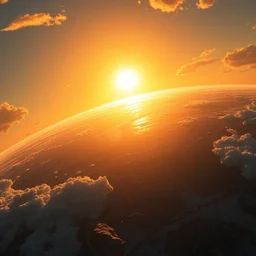 earth, sun and sea, golden hour, shadow in the sun, detailed, illustration, unreal engine, art by greg rutkowski