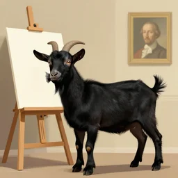 a portrait of a black goat teaching art history, digital art, daryl tan