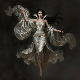 desirable vampire girl floating in the air with silk cloth, fantasy, intricate, elegant, highly detailed, digital painting, artstation, concept art, matte, sharp focus, illustration, art by artgerm and greg rutkowski, dreadjim, zeen chin