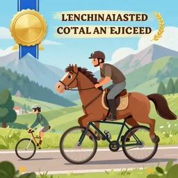 horse riding! bicycle!, cycling!!, anthropomorphic!!!!, in the mountains, award winning photo,